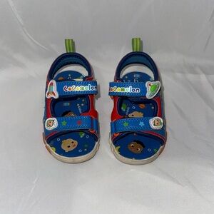 Vibrant Blue and Red Space-Themed Sandals